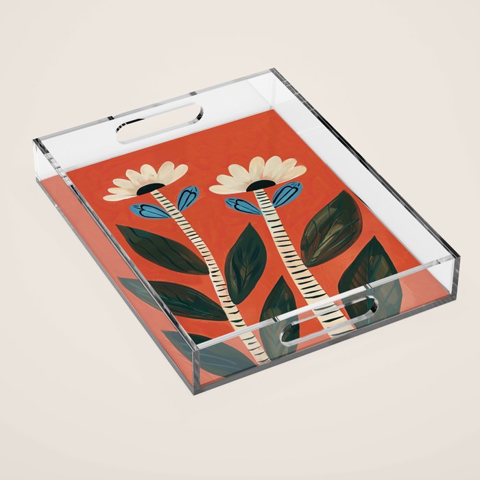 Folk Garden Daisy Pair Acrylic Tray Gallery Image 1