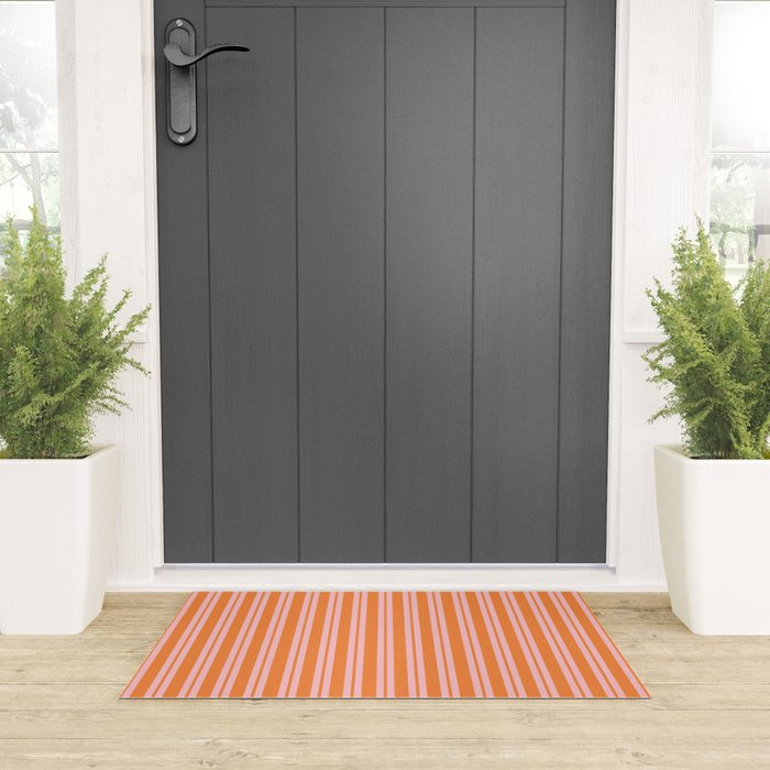 Pink and Orange Classic Double Stripe Vertical Pattern Welcome Mat Gallery Image 3