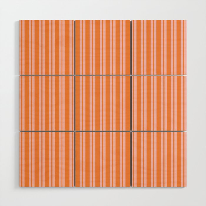 Pink and Orange Classic Double Stripe Vertical Pattern Wood Wall Art Gallery Image 1