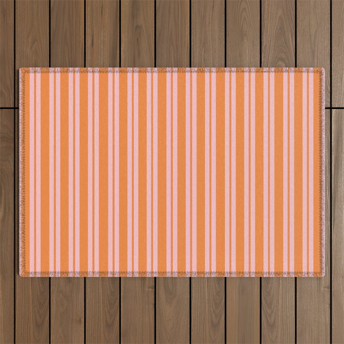 Pink and Orange Classic Double Stripe Vertical Pattern Outdoor Rug Gallery Image 1