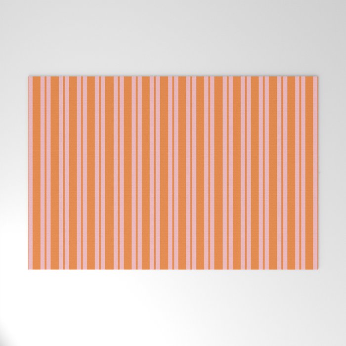 Pink and Orange Classic Double Stripe Vertical Pattern Welcome Mat Gallery Image 1