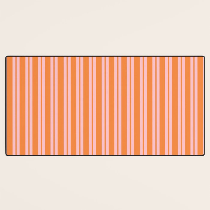 Pink and Orange Classic Double Stripe Vertical Pattern Desk Mat Gallery Image 3