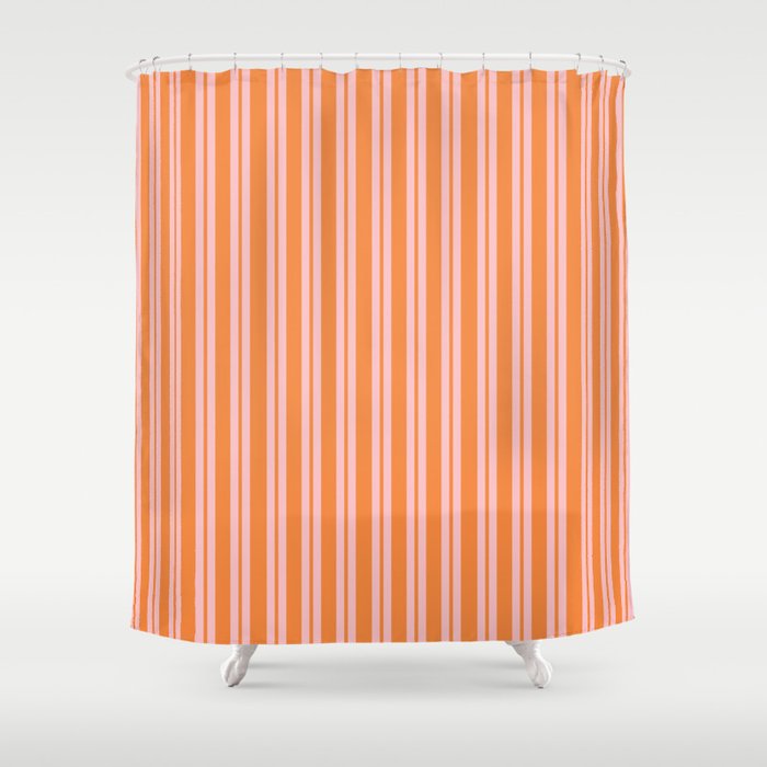 Pink and Orange Classic Double Stripe Vertical Pattern Shower Curtain Gallery Image 1