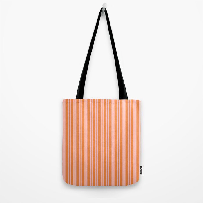 Pink and Orange Classic Double Stripe Vertical Pattern Tote Bag Gallery Image 2