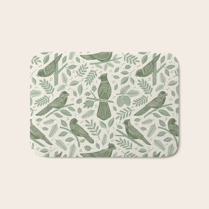 Song Birds - Green Bath Mat Gallery Image 1