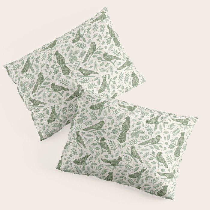 Song Birds - Green Pillow Sham Gallery Image 1