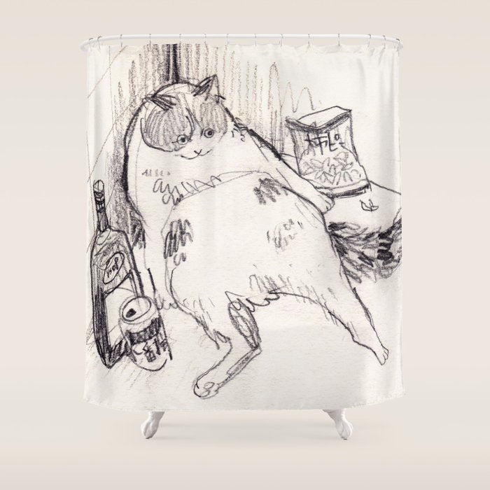 Drunk Cat Shower Curtain Gallery Image 1