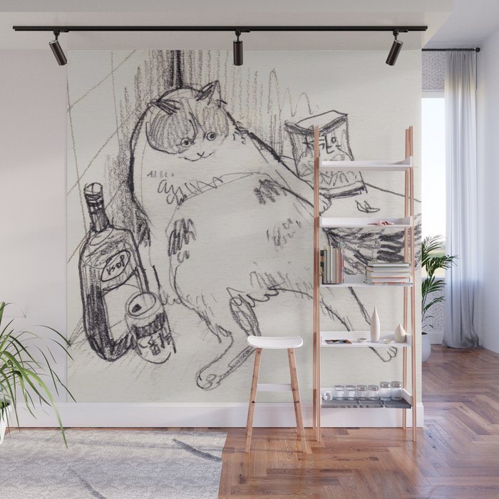 Drunk Cat Wall Mural Gallery Image 1