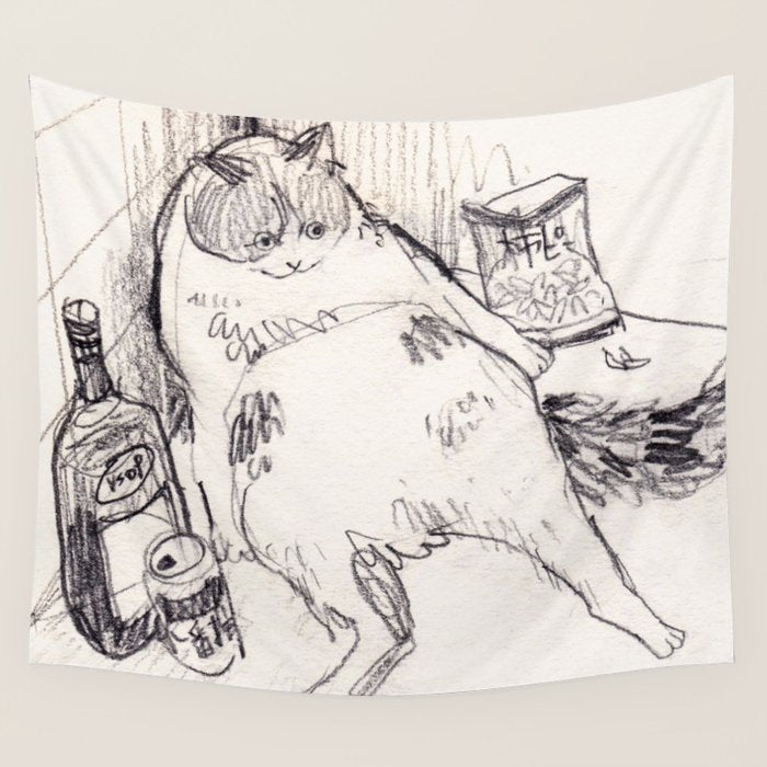Drunk Cat Wall Tapestry Gallery Image 4