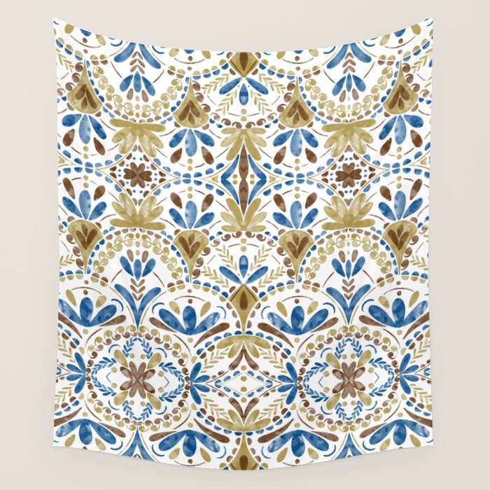 Whimsical Botanical Tile Wall Tapestry Gallery Image 1
