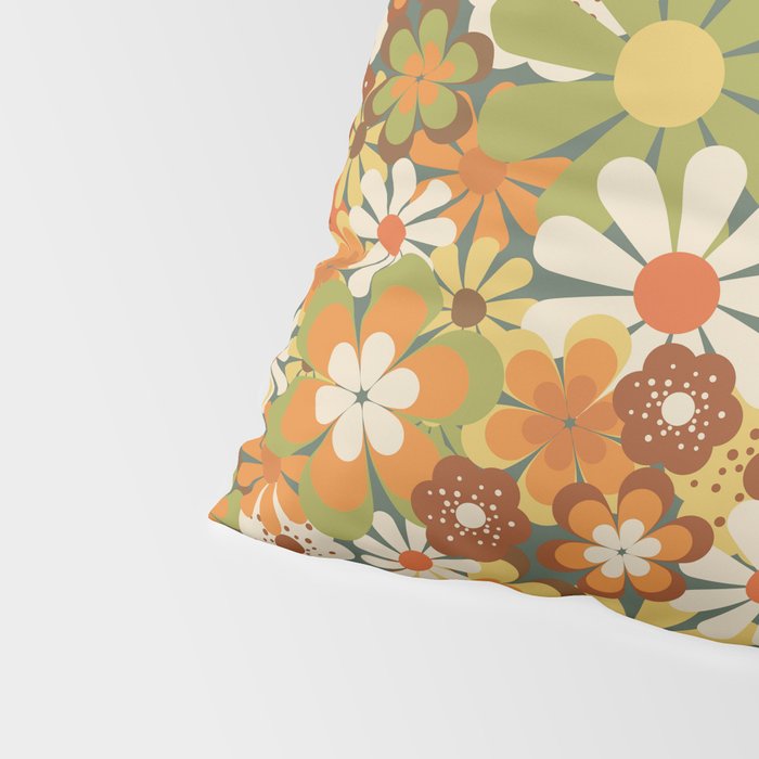 70's Retro Flowers Print Pillow Sham Gallery Image 4