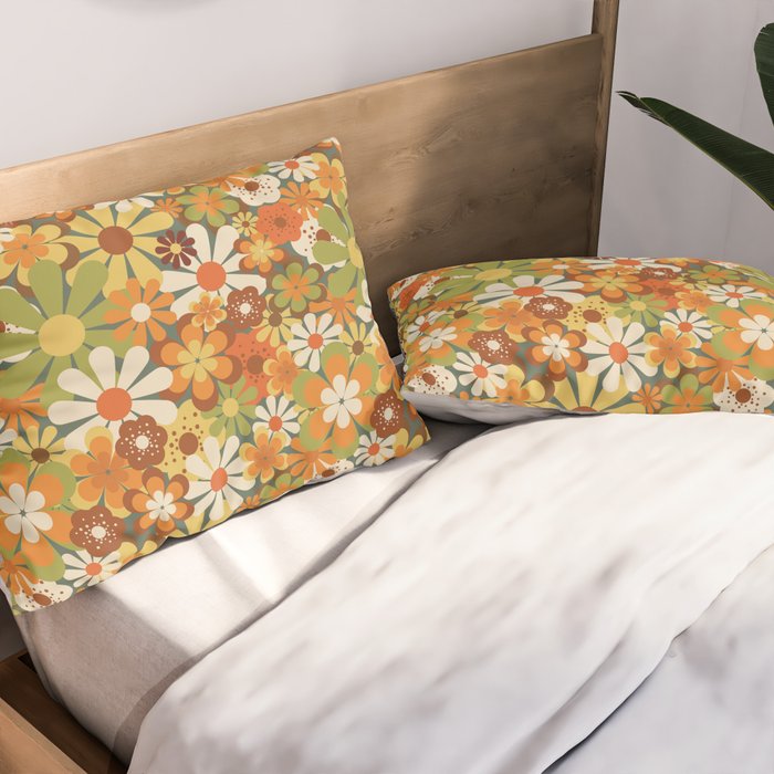 70's Retro Flowers Print Pillow Sham Gallery Image 2