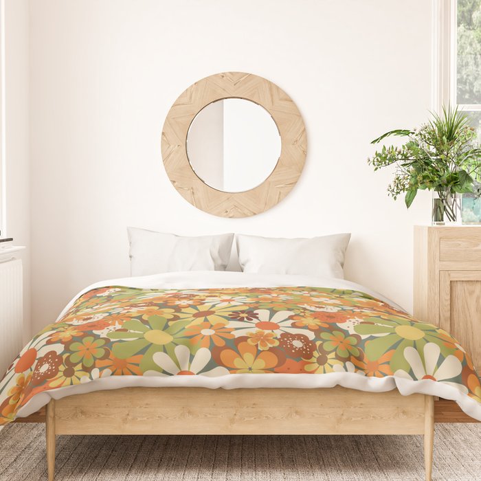 70's Retro Flowers Print Duvet Cover Gallery Image 3