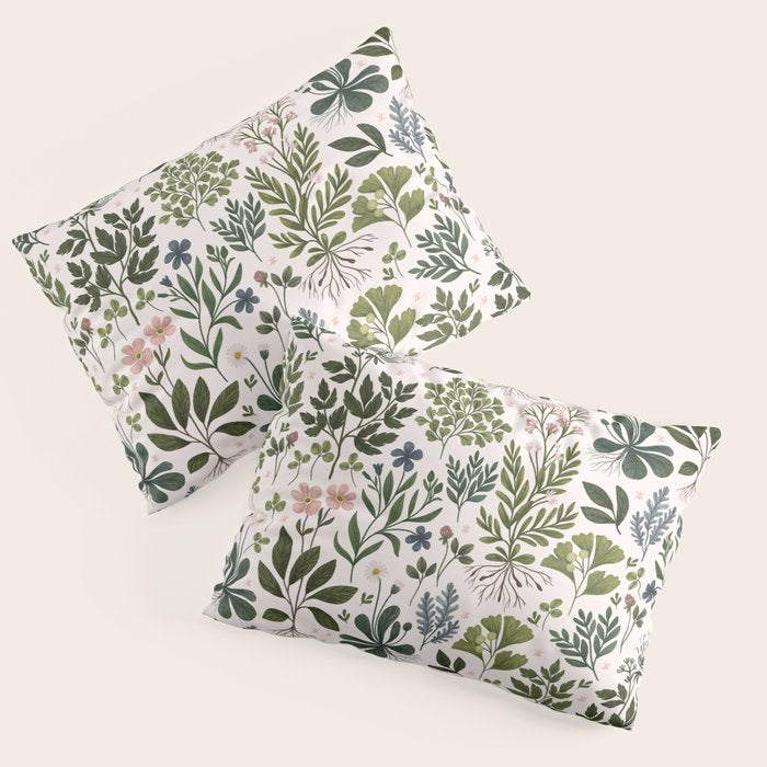 Herbarium ~ vintage inspired botanical art print ~ white Pillow Sham Gallery Image 3