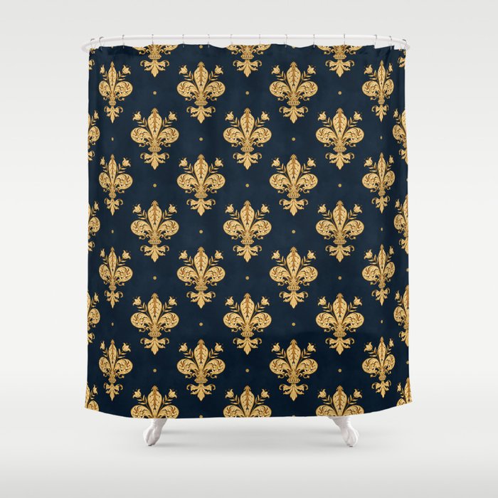 Royal Navy Fleur De Lis Shower Curtain Gallery Image 1