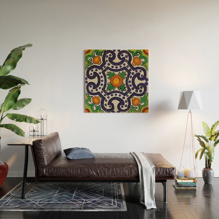 Oranges talavera tile abstract pattern modern decoration Wood Wall Art Gallery Image 2