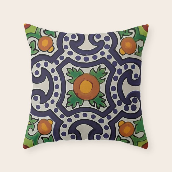 Oranges talavera tile abstract pattern modern decoration Throw Pillow Gallery Image 6