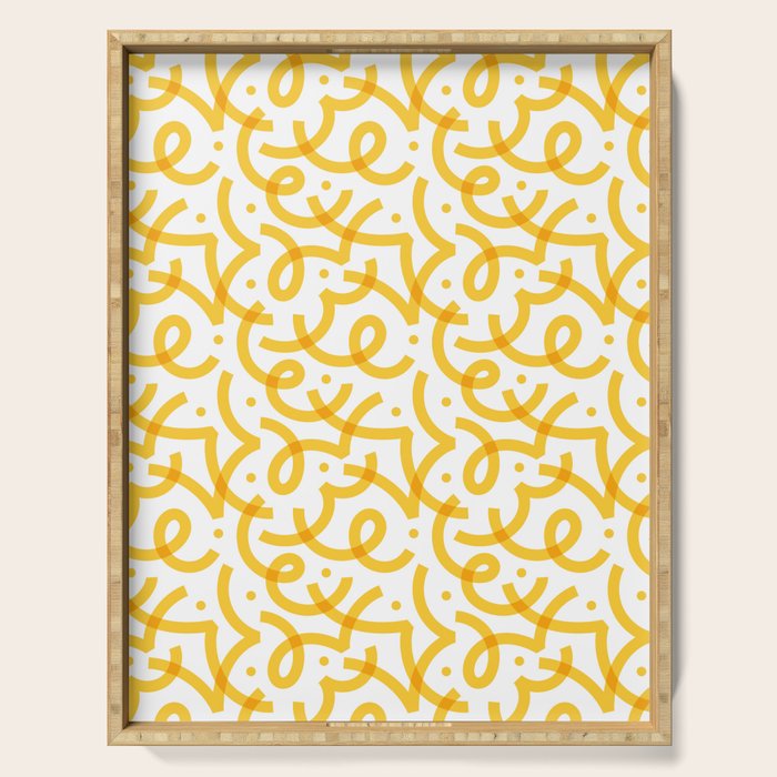 Fun yellow line doodle pattern Serving Tray Gallery Image 1