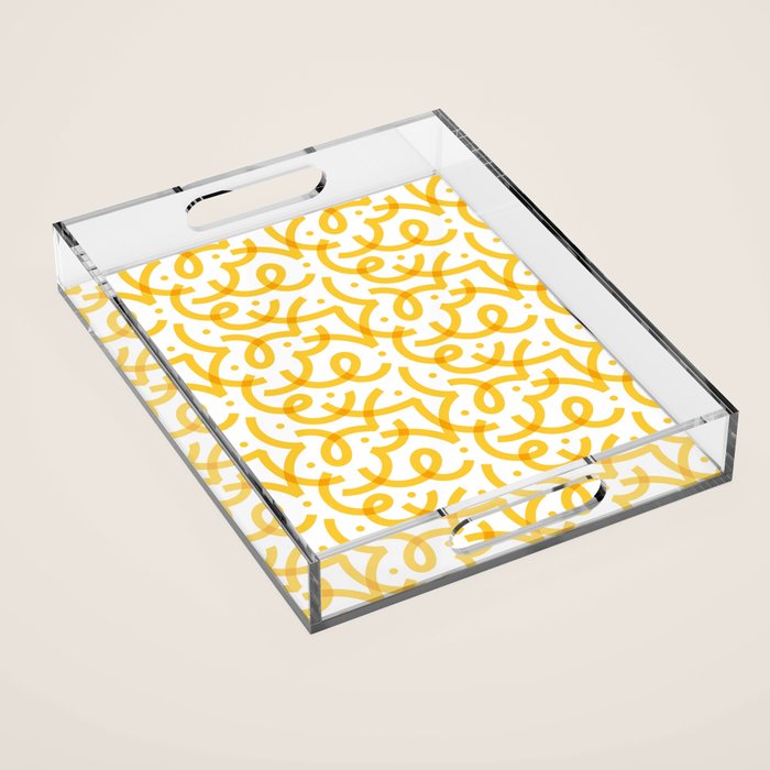 Fun yellow line doodle pattern Acrylic Tray Gallery Image 1