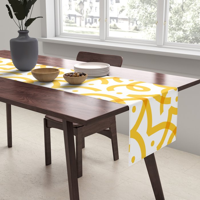 Fun yellow line doodle pattern Table Runner Gallery Image 2