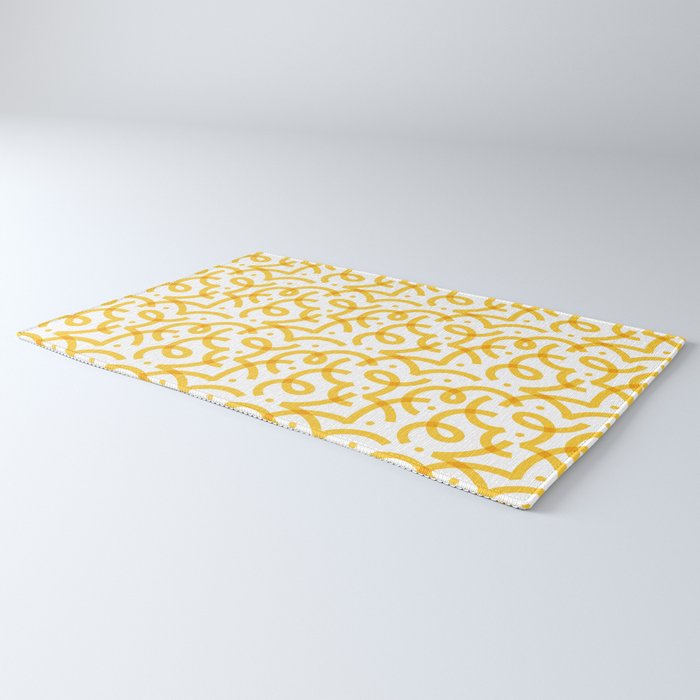 Fun yellow line doodle pattern Rug Gallery Image 3