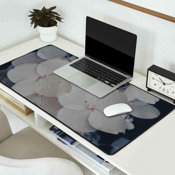 Be a Light in the Darkness x modern botanical hydrangea flower photograph Desk Mat Gallery Image 2