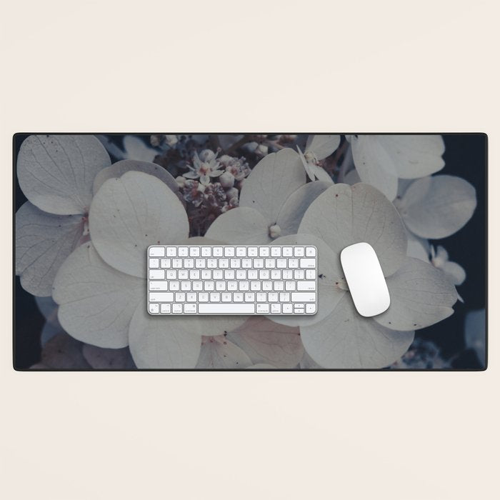 Be a Light in the Darkness x modern botanical hydrangea flower photograph Desk Mat Gallery Image 1