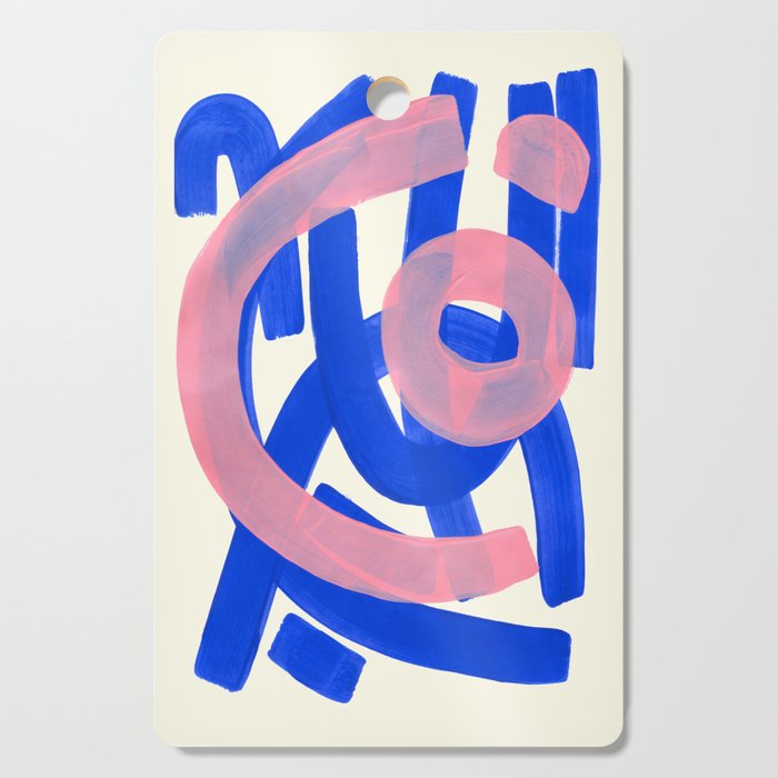 Tribal Pink Blue Fun Colorful Mid Century Modern Abstract Painting Shapes Pattern Cutting Board Gallery Image 1