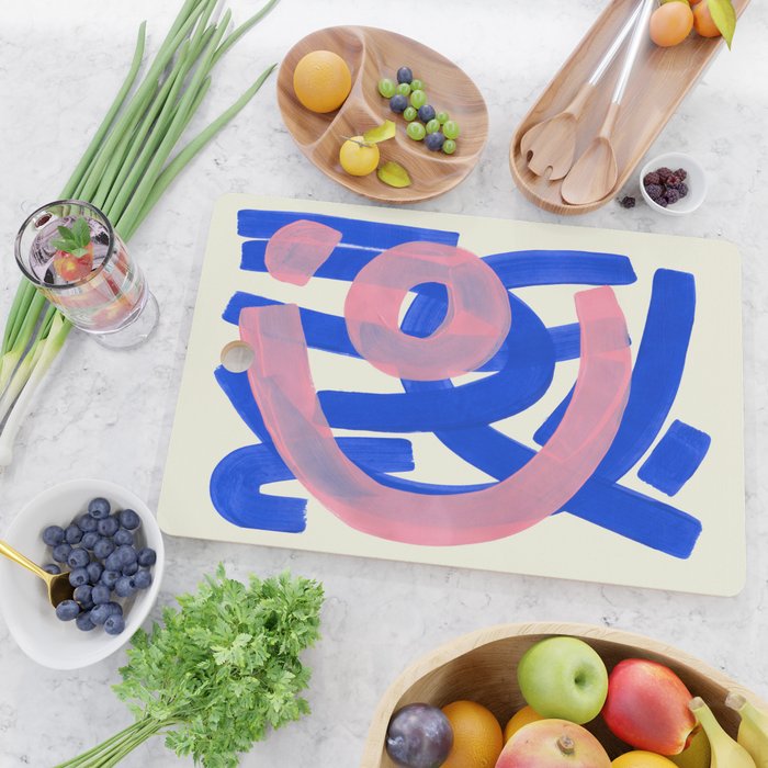 Tribal Pink Blue Fun Colorful Mid Century Modern Abstract Painting Shapes Pattern Cutting Board Gallery Image 2