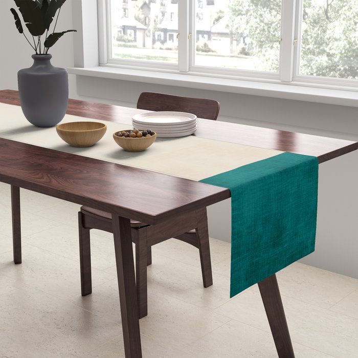 Teal Cream Minimalist Artwork Table Runner Gallery Image 2