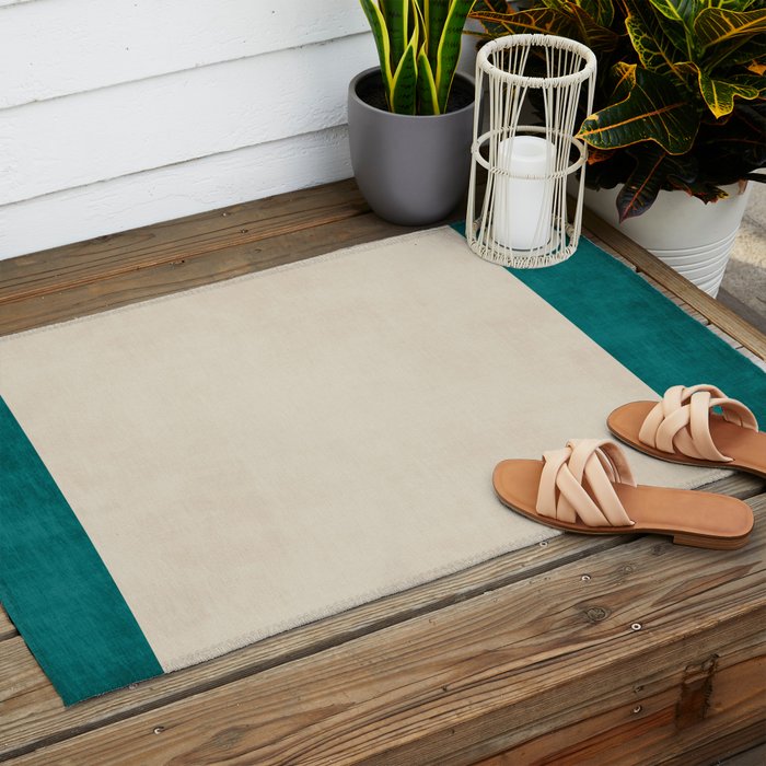 Teal Cream Minimalist Artwork Outdoor Rug Gallery Image 2