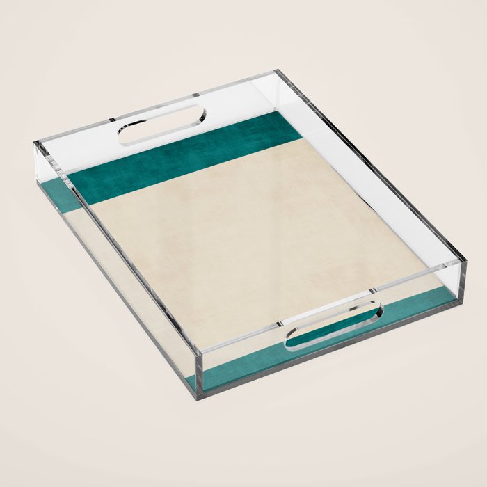 Teal Cream Minimalist Artwork Acrylic Tray Gallery Image 1