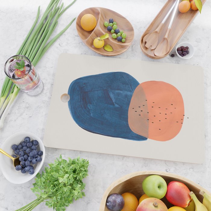 'Twins' Minimalist Modern Mid Century Colorful Navy Blue Tan Shapes by Ejaaz Haniff Cutting Board Gallery Image 2