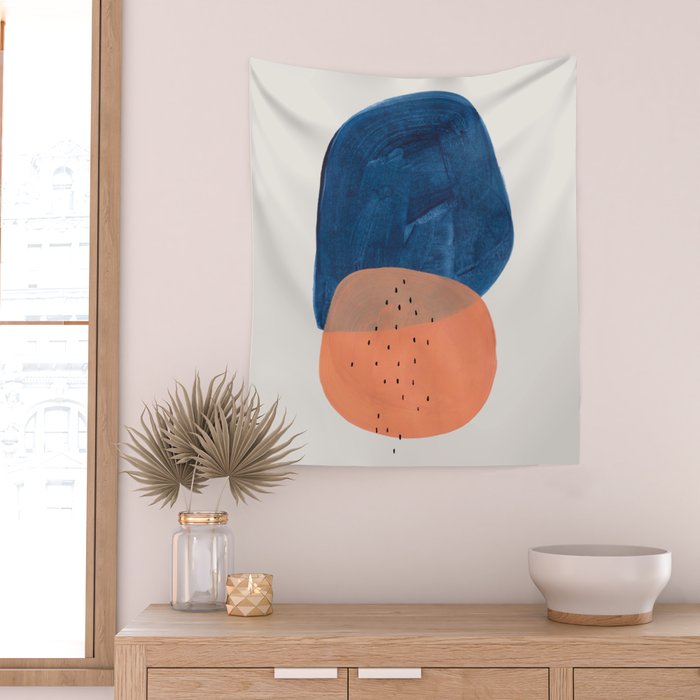'Twins' Minimalist Modern Mid Century Colorful Navy Blue Tan Shapes by Ejaaz Haniff Wall Tapestry Gallery Image 2