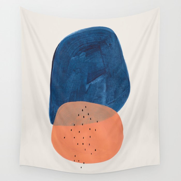 'Twins' Minimalist Modern Mid Century Colorful Navy Blue Tan Shapes by Ejaaz Haniff Wall Tapestry Gallery Image 4
