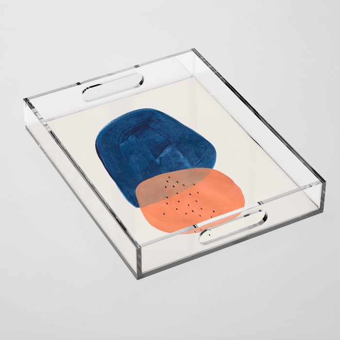 'Twins' Minimalist Modern Mid Century Colorful Navy Blue Tan Shapes by Ejaaz Haniff Acrylic Tray Gallery Image 1