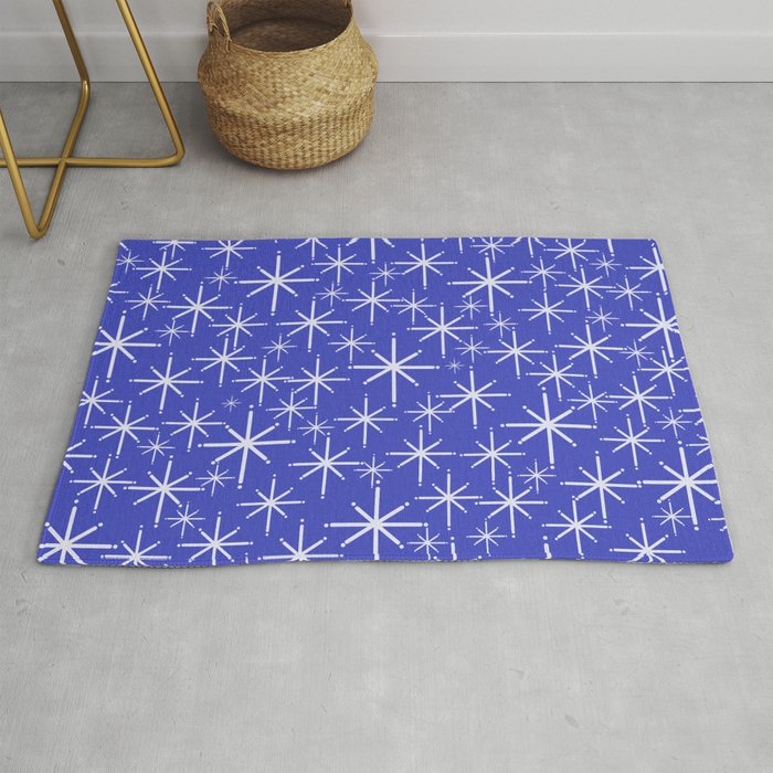 Mid Century Modern Twinkling Stars Retro Atomic Pattern in Blue Rug Gallery Image 1