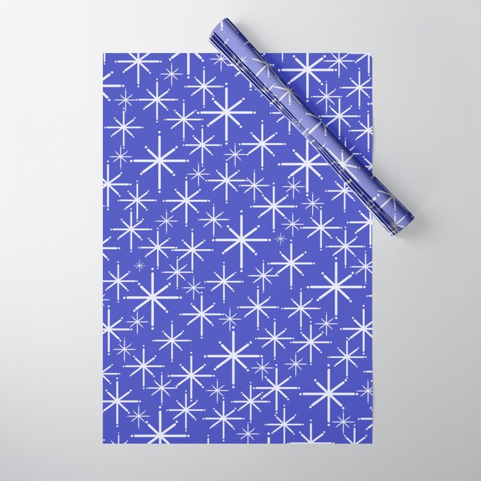 Mid Century Modern Twinkling Stars Retro Atomic Pattern in Blue Wrapping Paper Gallery Image 1