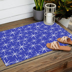 Mid Century Modern Twinkling Stars Retro Atomic Pattern in Blue Outdoor Rug Gallery Image 2