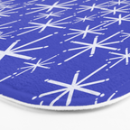 Mid Century Modern Twinkling Stars Retro Atomic Pattern in Blue Bath Mat Gallery Image 3