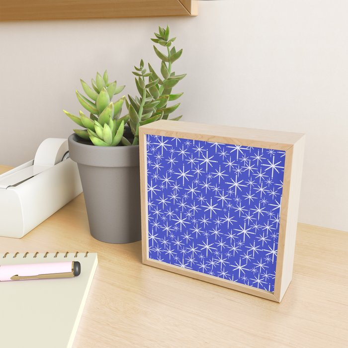 Mid Century Modern Twinkling Stars Retro Atomic Pattern in Blue Mini Art Print Gallery Image 2