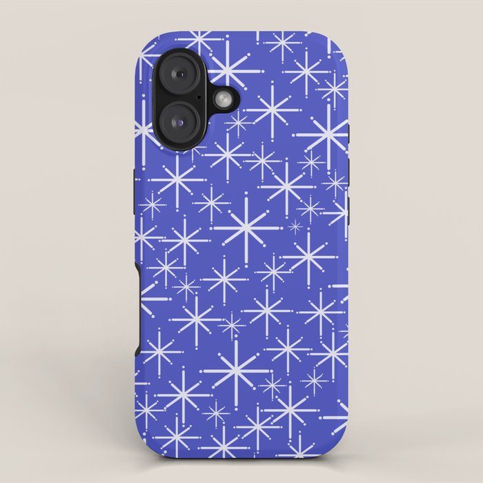 Mid Century Modern Twinkling Stars Retro Atomic Pattern in Blue iPhone Case Gallery Image 1