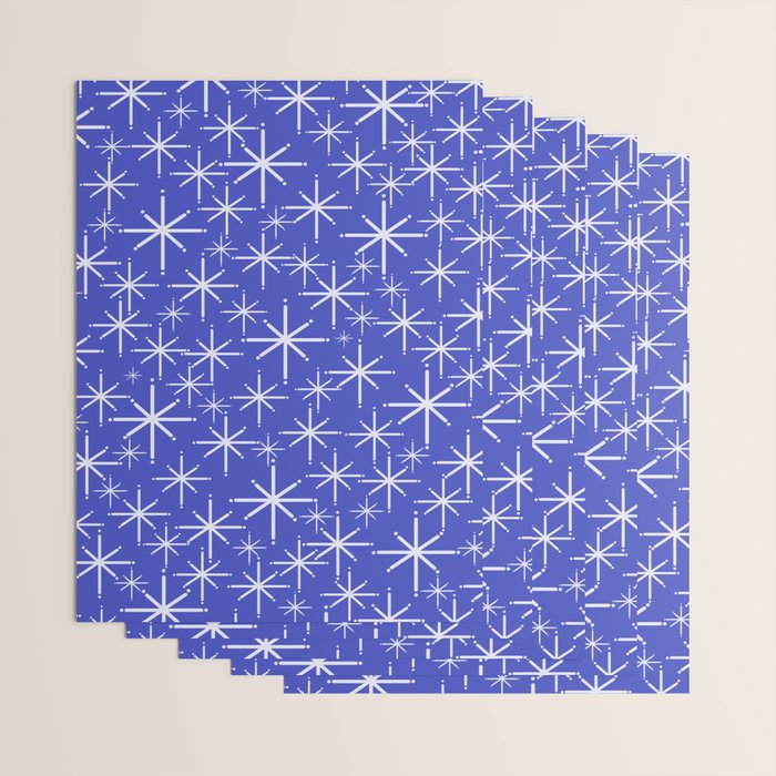 Mid Century Modern Twinkling Stars Retro Atomic Pattern in Blue Wrapping Paper Gallery Image 3