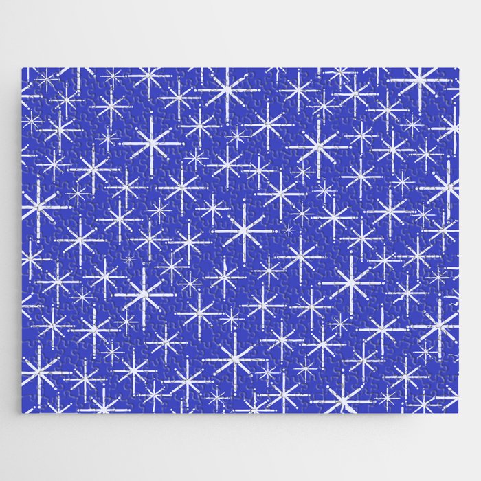 Mid Century Modern Twinkling Stars Retro Atomic Pattern in Blue Jigsaw Puzzle Gallery Image 1