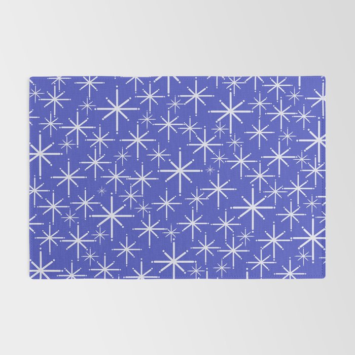 Mid Century Modern Twinkling Stars Retro Atomic Pattern in Blue Rug Gallery Image 2