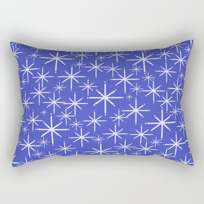 Mid Century Modern Twinkling Stars Retro Atomic Pattern in Blue Rectangular Pillow Gallery Image 1