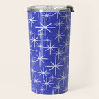 Mid Century Modern Twinkling Stars Retro Atomic Pattern in Blue Travel Mug Gallery Image 2