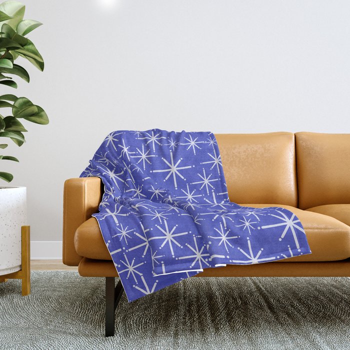 Mid Century Modern Twinkling Stars Retro Atomic Pattern in Blue Throw Blanket Gallery Image 1