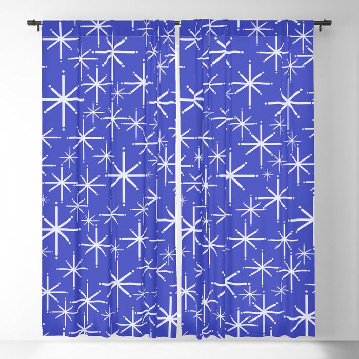 Mid Century Modern Twinkling Stars Retro Atomic Pattern in Blue Window Curtain Gallery Image 5