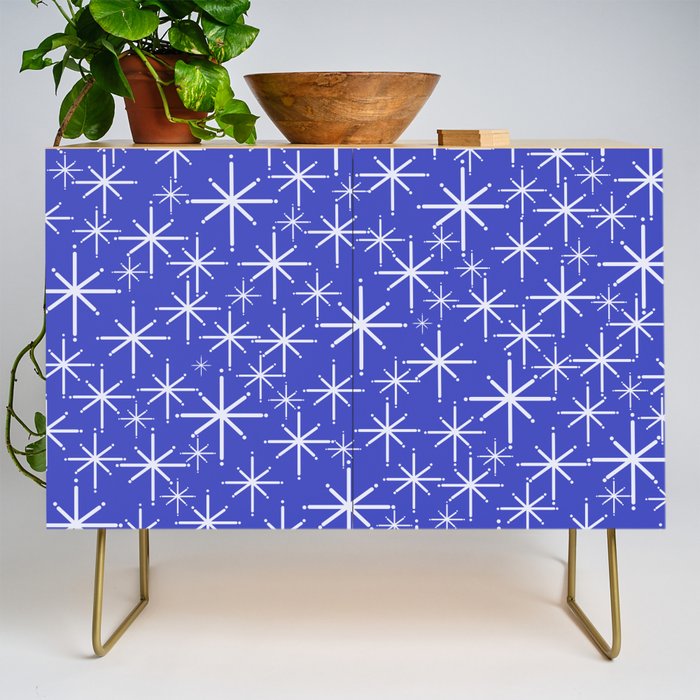 Mid Century Modern Twinkling Stars Retro Atomic Pattern in Blue Credenza Gallery Image 1